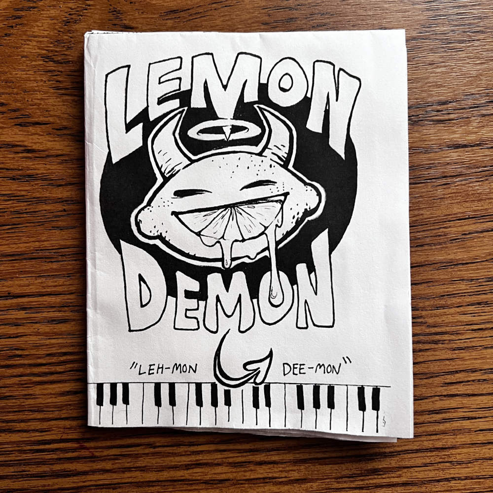 Photograph of a minizine about Lemon Demon
